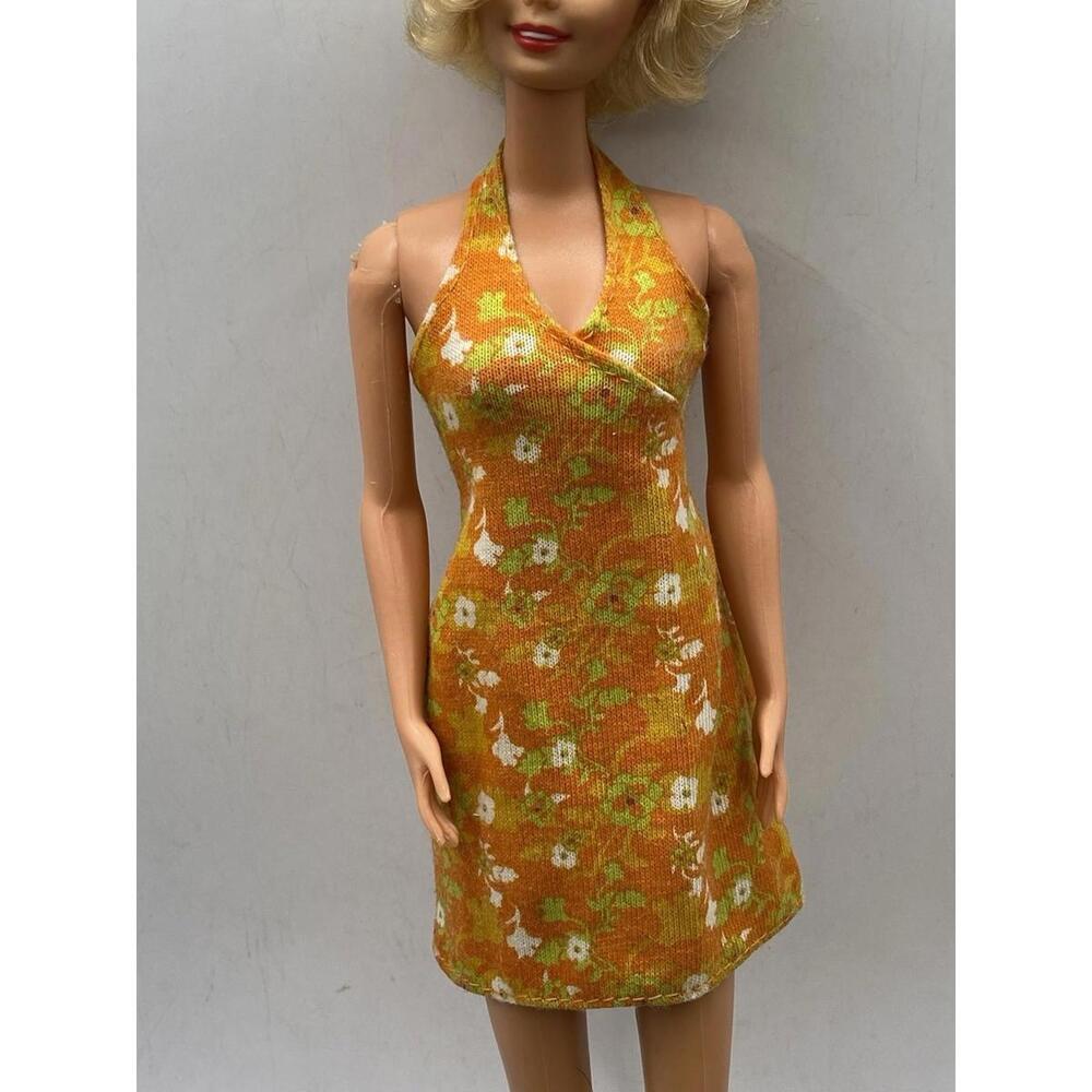 Retro Barbie Sundress~ Orange Floral Haler Dress 70’s Era